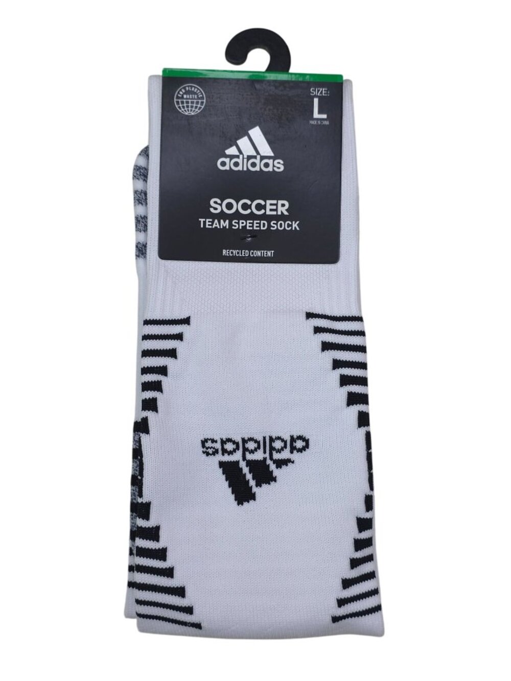 Adidas Team Speed Soccer Socks Large White & Black Aeroready Recycled Content